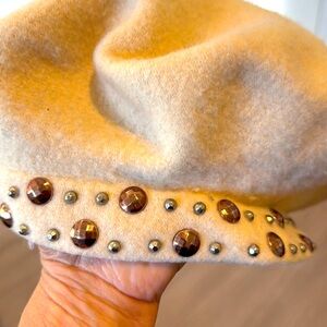 off white vintage beret with studs